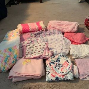 Lot of baby girl blankets